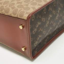 مملوكة مسبقًا Coach Field Brown/Beige Signature with Horse Carriage Print Coated Canvas and Leather Tote