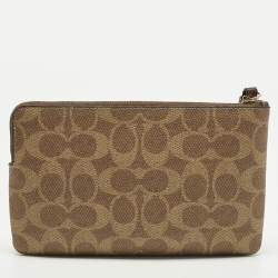 Pre Owned حقيبة يد بمعصم كوتش قماش beige مغطى بتوقيع الزوايا