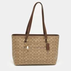 مملوكة مسبقًا Coach Station Beige/Brown Signature Coated Canvas Tote