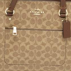 Pre Owned حقيبة يد كوتش ستايشن كانفاس مغلف بنقش الشعار بيج/بني