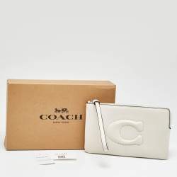 Pre Owned Coach Corner Zip Off White Leather Wristlet Pouch