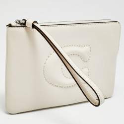 Pre Owned Coach Corner Zip Off White Leather Wristlet Pouch