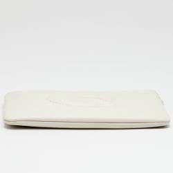 Pre Owned Coach Corner Zip Off White Leather Wristlet Pouch