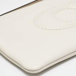 Pre Owned Coach Corner Zip Off White Leather Wristlet Pouch