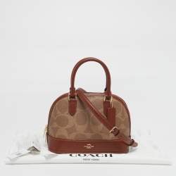 Pre Owned Coach Sabrina Brown/Beige Signature Coated Canvas and Leather Satchel