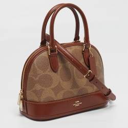 Pre Owned Coach Sabrina Brown/Beige Signature Coated Canvas and Leather Satchel