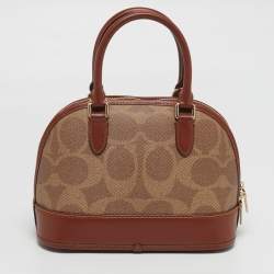 Pre Owned Coach Sabrina Brown/Beige Signature Coated Canvas and Leather Satchel
