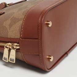 Pre Owned Coach Sabrina Brown/Beige Signature Coated Canvas and Leather Satchel