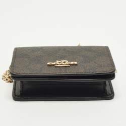 Pre Owned Coach Mini Brown Signature Coated Canvas and Leather Wallet On Chain