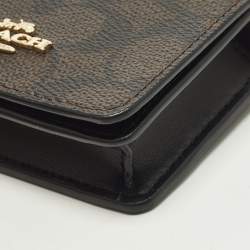 Pre Owned Coach Mini Brown Signature Coated Canvas and Leather Wallet On Chain