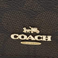 Pre Owned Coach Mini Brown Signature Coated Canvas and Leather Wallet On Chain