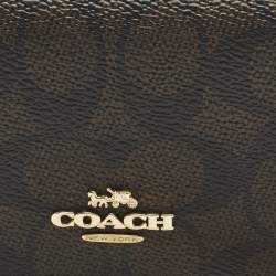 Pre Owned Coach Mini Brown Signature Coated Canvas and Leather Wallet On Chain