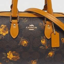 مملوكة مسبقًا حقيبة كوتش روان بوسطن جلد وكانفاس مقوى مميز بني/ أحمر