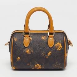 مملوكة مسبقًا حقيبة كوتش روان بوسطن جلد وكانفاس مقوى مميز بني/ أحمر