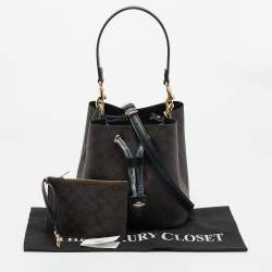 Pre Owned حقيبة ساتشل كوتش قماش مطلي وجلد شهي فر بني/أسود