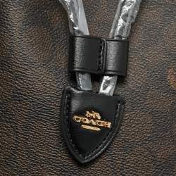 Pre Owned حقيبة ساتشل كوتش قماش مطلي وجلد شهي فر بني/أسود