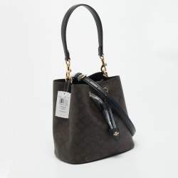 Pre Owned حقيبة ساتشل كوتش قماش مطلي وجلد شهي فر بني/أسود