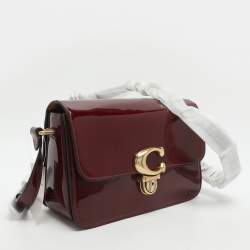 Pre Owned حقيبة كتف كوتش ستوديو جلد لامع أرجواني غامق