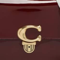 Pre Owned حقيبة كتف كوتش ستوديو جلد لامع أرجواني غامق