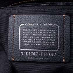 Pre Owned Coach Black Leather Keith Haring Love Shopper Tote