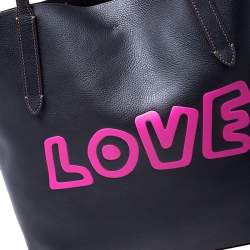 Pre Owned Coach Black Leather Keith Haring Love Shopper Tote