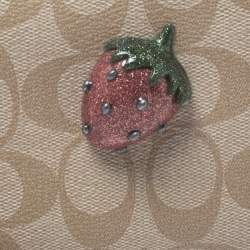 Coach Beige Signature Coated Canvas Strawberry Zip Around Wallet     