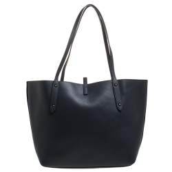 Pre Owned Coach Dark Grey Pebbled Leather Market Tote
