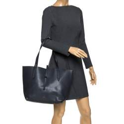 Pre Owned Coach Dark Grey Pebbled Leather Market Tote