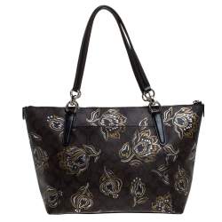 Coach Brown Signature Printed Coated Canvas Ava Top-Zip Tote