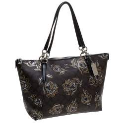 Coach Brown Signature Printed Coated Canvas Ava Top-Zip Tote