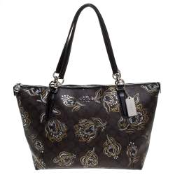 Coach Brown Signature Printed Coated Canvas Ava Top-Zip Tote