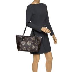 Coach Brown Signature Printed Coated Canvas Ava Top-Zip Tote