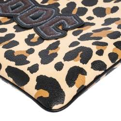 Pre Owned Coach Beige/Black Leopard Print Coated Canvas Large Disney Snow DOC Clutch