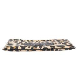 Pre Owned Coach Beige/Black Leopard Print Coated Canvas Large Disney Snow DOC Clutch