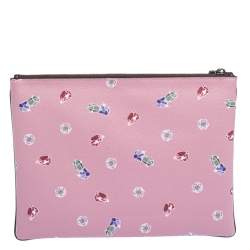 Coach Pink Coated Canvas Large Happy Disney Snow Clutch