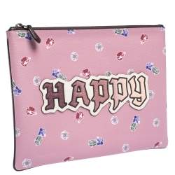 Coach Pink Coated Canvas Large Happy Disney Snow Clutch