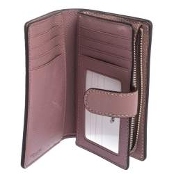Pre Owned Coach Pink Textured Leather Compact Wallet