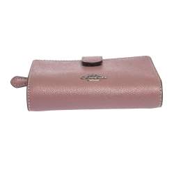Pre Owned Coach Pink Textured Leather Compact Wallet