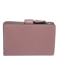 Pre Owned Coach Pink Textured Leather Compact Wallet