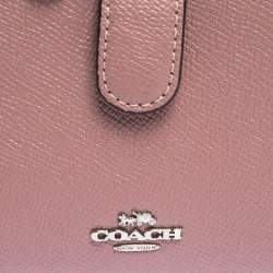 Pre Owned Coach Pink Textured Leather Compact Wallet