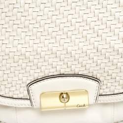 Pre Owned Coach White Woven Leather Kristin Hobo