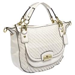 Pre Owned Coach White Woven Leather Kristin Hobo