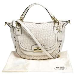 Pre Owned Coach White Woven Leather Kristin Hobo