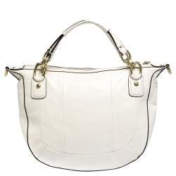 Pre Owned Coach White Woven Leather Kristin Hobo