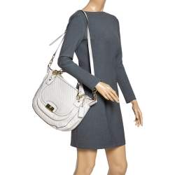 Pre Owned Coach White Woven Leather Kristin Hobo