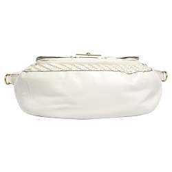 Pre Owned Coach White Woven Leather Kristin Hobo