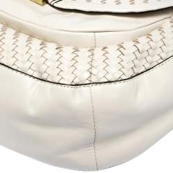 Pre Owned Coach White Woven Leather Kristin Hobo