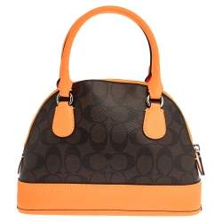 Pre Owned Coach Brown/Neon Orange Coated Canvas and Leather Mini Sierra Satchel