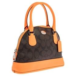 Pre Owned Coach Brown/Neon Orange Coated Canvas and Leather Mini Sierra Satchel