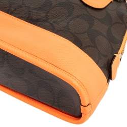 Pre Owned Coach Brown/Neon Orange Coated Canvas and Leather Mini Sierra Satchel
